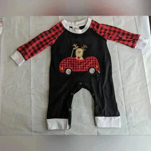 Buffalo Plaid Reindeer Boys Long Sleeve Romper Size 3 Months